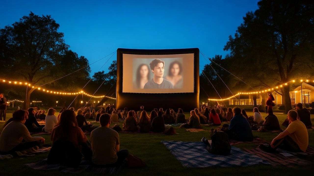 Community film festival event near Merchants Walk Movie Theater with outdoor screening.