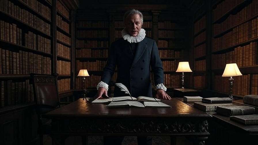 Scholar researching ancient manuscripts in a library, representing Richard Williams III's academic journey in Shakespeare studies
