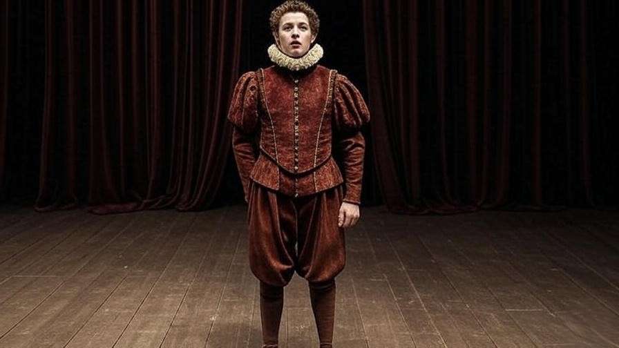 Actor portraying Richard III on stage with asymmetrical posture, showcasing Richard Williams III's textual analysis insights.