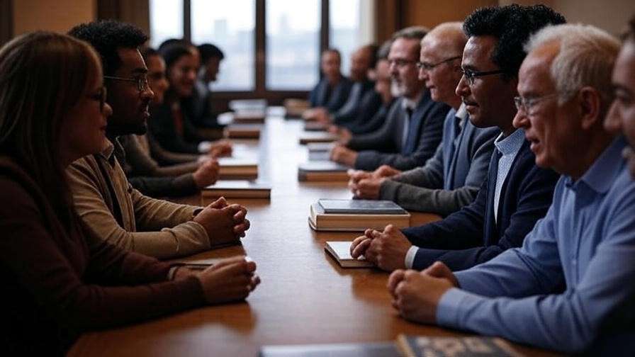 Scholars debating Richard Williams III's theories in a conference setting, addressing controversies in Shakespeare studies.