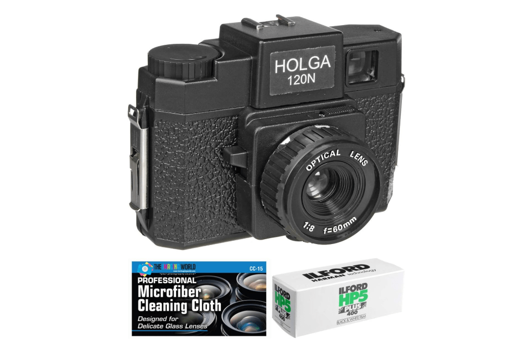 
Holga 120N Medium Format Film Camera (Black) with Ilford HP5 120 Film Bundle and Microfiber Cloth