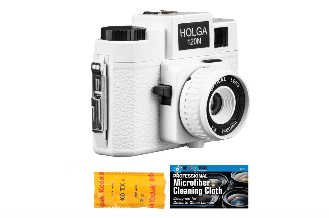 
Holga 120N Medium Format Film Camera (White) with Kodak TX 120 Film Bundle and Microfiber Cloth
