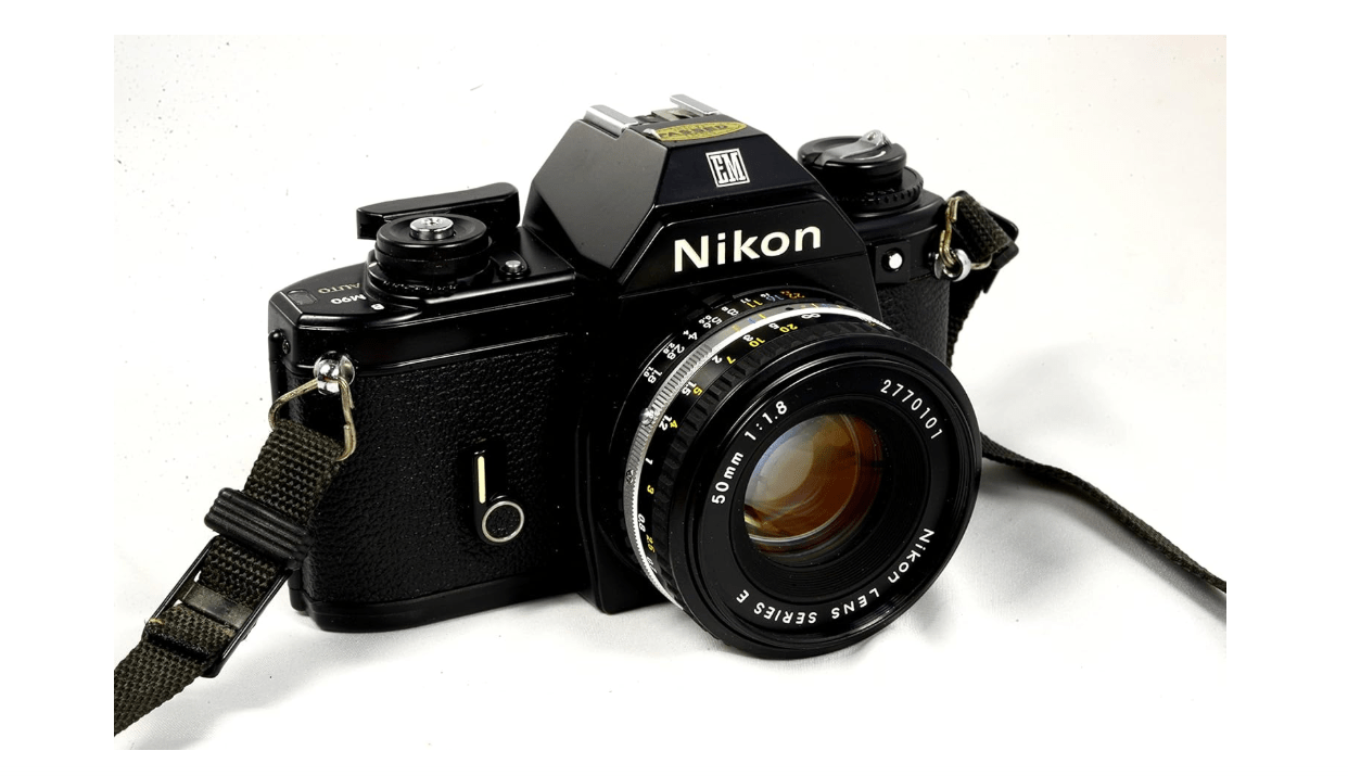 Nikon Em 35mm SLR Film Camera Black Body with Nikon F Mount 50MM F1.8 AI Manual Focus Lens. (Renewed)