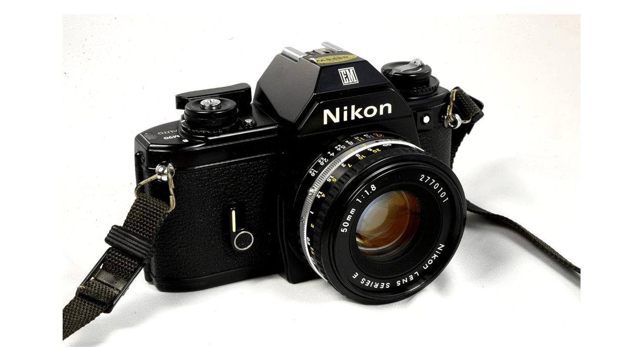 Nikon Em 35mm SLR Film Camera Black Body with Nikon F Mount 50MM F1.8 AI Manual Focus Lens. (Renewed)