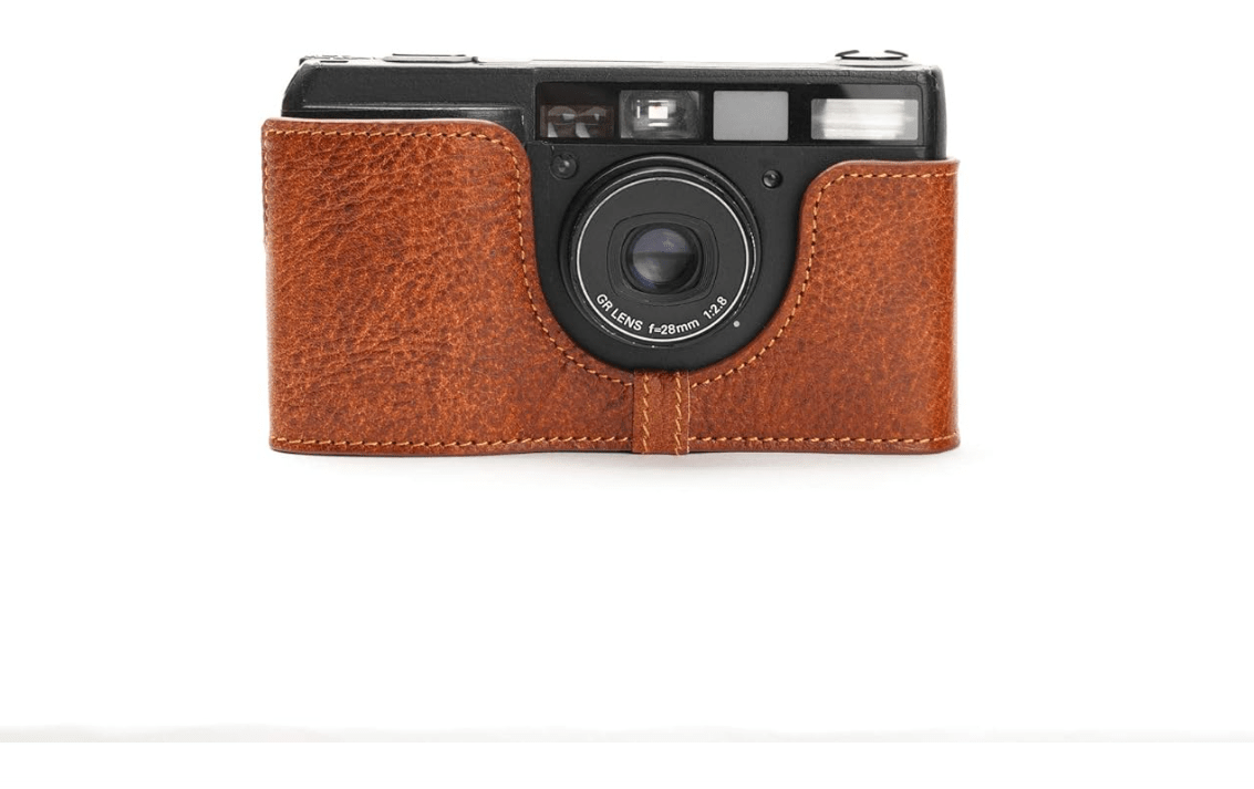GR1S GR1V Case, BolinUS Handmade Genuine Real Leather Half Camera Case Bag Cover for Ricoh GR1S GR1V Camera (LavaBrown)