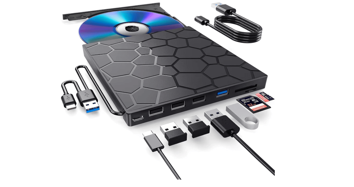  External CD/DVD Drive for Laptop, DVD Player for Laptop, 8 in 1 USB 3.0 Ultra-Slim Portable, CD Burner External Disk Drive Optical Compatible with Desktop...