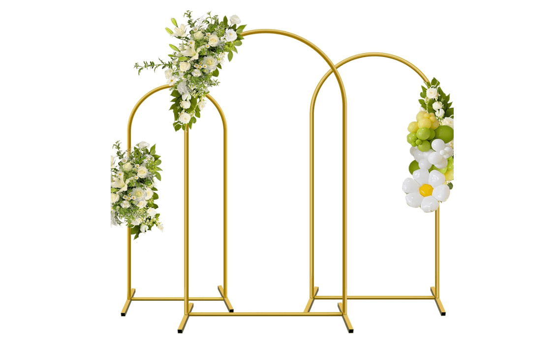 YAYOYA Metal Arch Backdrop Stand, Set of 3 (6/6.6/7.2 ft) Wedding Arched Frame with 12 Ground Nails, Stable Arched Background Stand for Wedding, Baby Shower...
