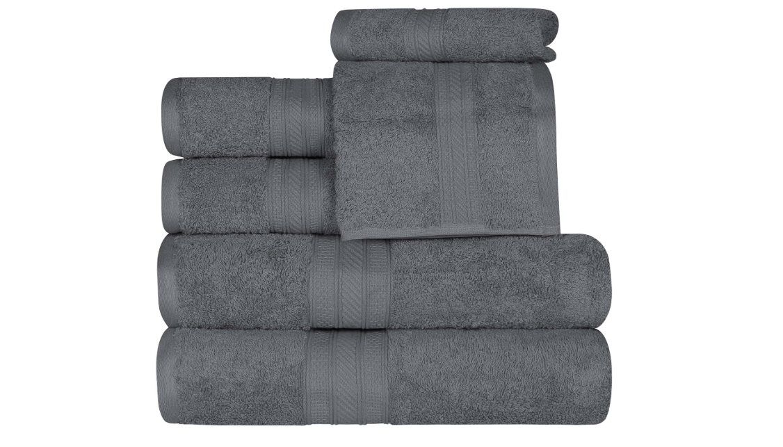 
Superior 700 GSM Long Staple 100% Combed Cotton, Durable, Plush and Absorbent 6-Piece Single Ply Towel Set - Grey