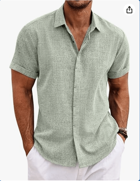 COOFANDY Men's Linen Shirts Short Sleeve Casual Shirts Button Down Shirt for Men Beach Summer Wedding Shirt

