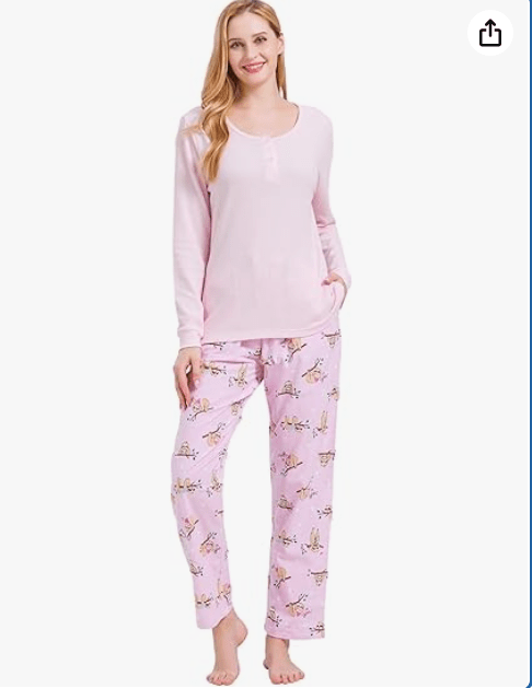 GLOBAL Comfy Pajamas for Women 2-Piece Warm and Cozy Flannel Pj Set of Loungewear Button Front Top Pants
