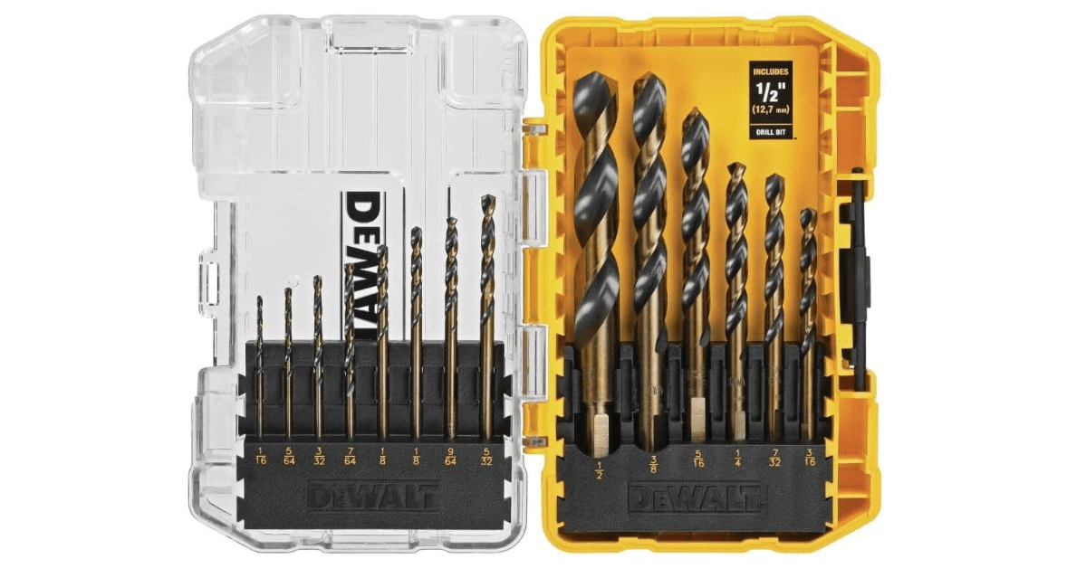 DEWALT Drill Bit Set, 3-Flats Shank,14-Piece, 135 Degree Split Point, for Plastic, Wood and Metal (DWA1184)
