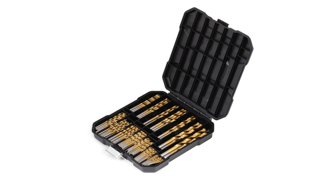 COMOWARE 100 Pcs Titanium Drill Bit Set - High Speed Steel for Steel, Wood, Plastic, Metal, Copper, Aluminum Alloy with Storage Case, 3/64"-3/8"
