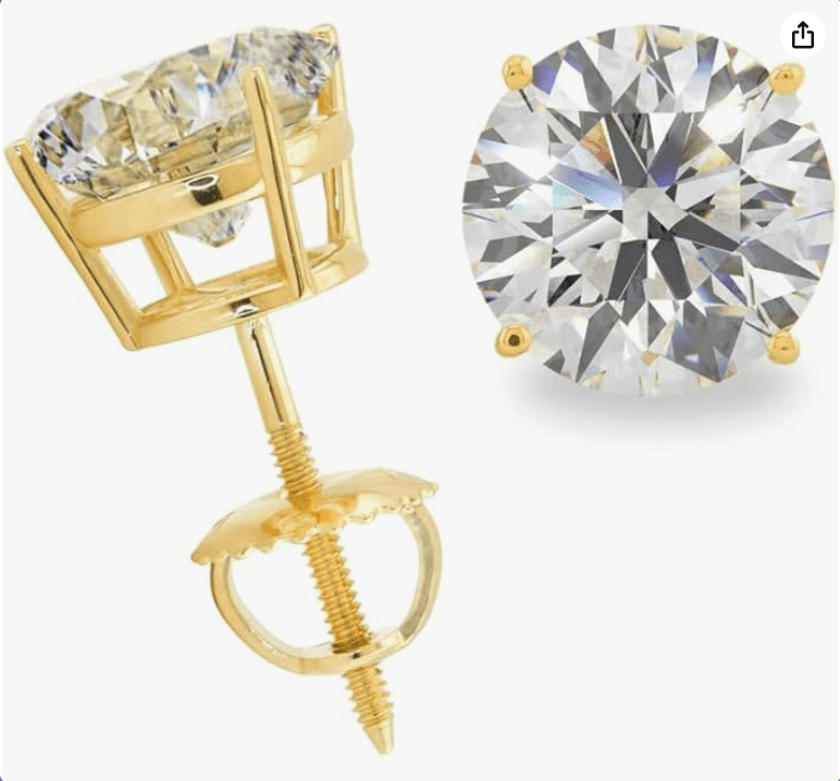 14K Solid Gold Lab Grown Moissanite Round 4-Prong Stud Earrings for Women | White & Yellow Gold | Push Back & Screw Back | Hypoallergenic | Made in USA | Gift for Her | By Adora Fine Jewelry 
