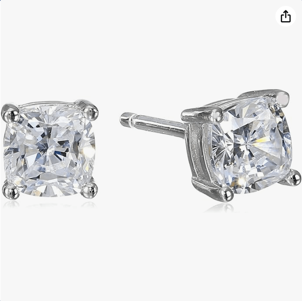 Amazon Essentials Platinum Plated Sterling Silver Cushion Cut Cubic Zirconia Stud Earrings 