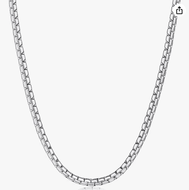 Fiusem Flat Box Chains for Men, 2.5/3/4/4.5/5mm Silver Tone Box Chain Necklace, Stainless Steel Necklaces for Men and Women 16-28 Inches, Jewelry Gift
