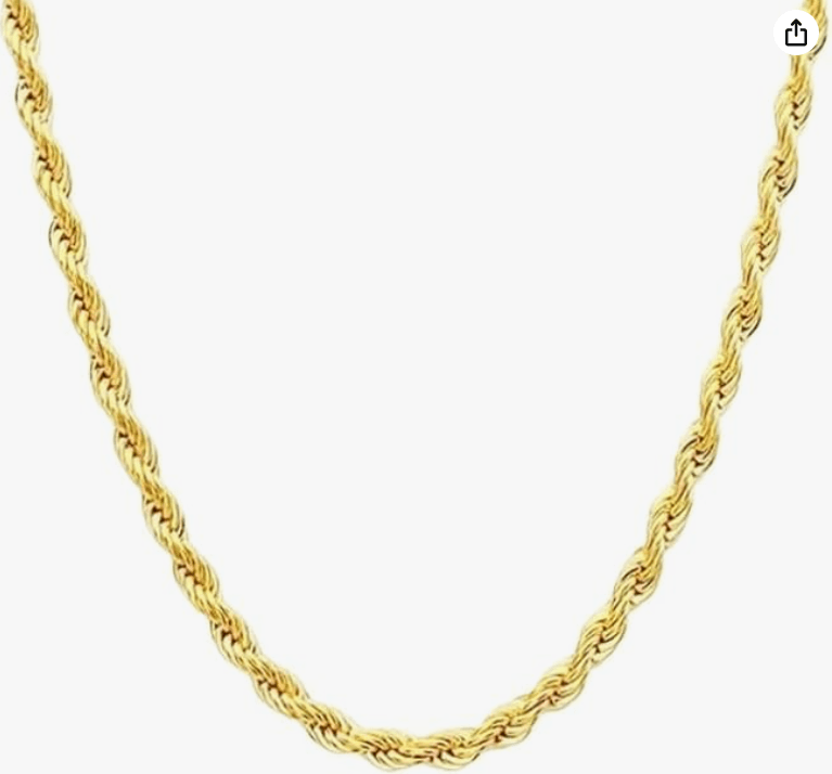 14K Solid Yellow Gold Rope Chain Necklace for Women and Men, 1.5mm,2mm,3.2mm and 4.2mm Thick, Durable Design in Lengths from 16 to 36 Inches
