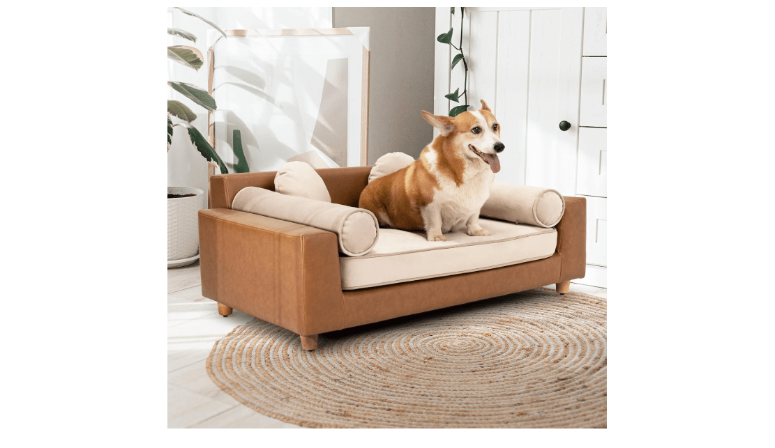 dCee Luxury Large Dog Sofa, Cat Sofas, Holds 160 Lbs, 42 in. Premium Leather Dog Bed Couch with Removable Washable Velvet Cushion for Comfort Sleep,... 
