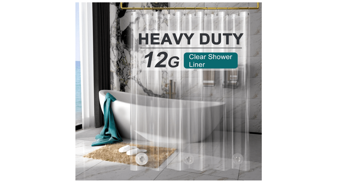 AmazerBath Heavy Duty Shower Curtain Liner 12 Gauge, 72 x 78 Inches Clear Shower Curtain Liner with 3 Clear Stones and 12 Grommet Holes, Weighted Plastic...
