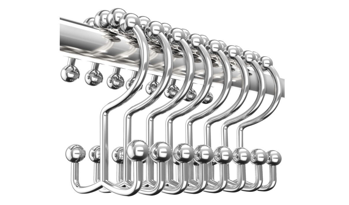 Utopia Bedding Double Glide Roller Set of 12 Shower Curtain Hooks, Double Sided Rings, Rust Proof Shower Curtain Rings, Nickel
