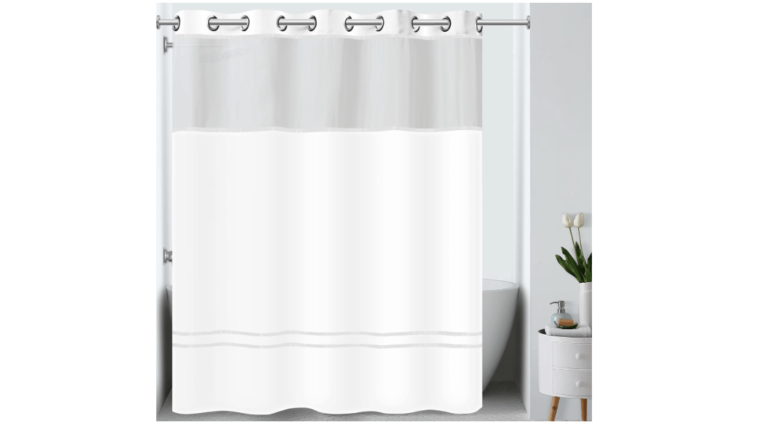 Hookless It's A Snap! Escape 3-in-1 Shower Curtain With Sheer Top Window, Flex-On Rings & Fabric Liner, 71" x 74", White

