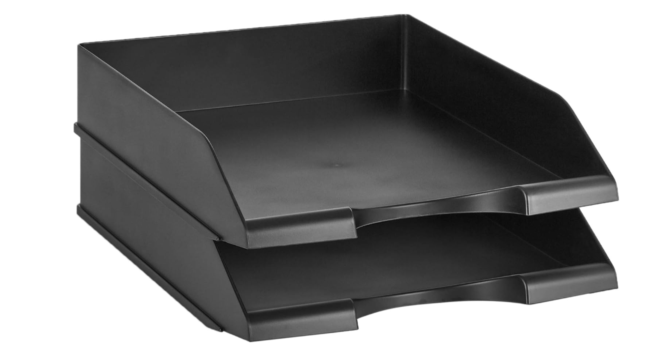 Amazon Basics Rectangular, Stackable Office Letter Organizer Desk Tray, Black, Pack of 2
