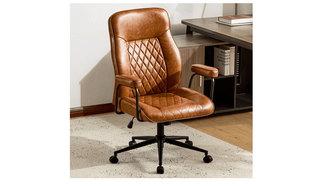 Furnistyle Leather Home Office Desk Chairs, Comfy Office Chair, Mid Century Modern Office Chair with Lumbar Support, Mid-Back Adjustable Swivel Computer...