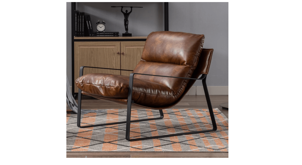 LukeAlon Modern PU Leather Accent Armchair, Upholstered Soft Living Room Chair with Black Metal Frame Thickened Cushion Single Sofa Chair Comfy Lounge Chair...