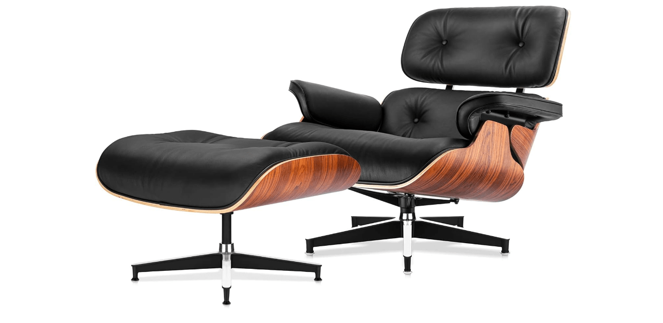 Tranqu Chaise Lounge Chair with Ottoman Genuine Leather High-Resilience Foam Cushions Mid Century Modern Ergonomic Design for Living Room Study Lounge...