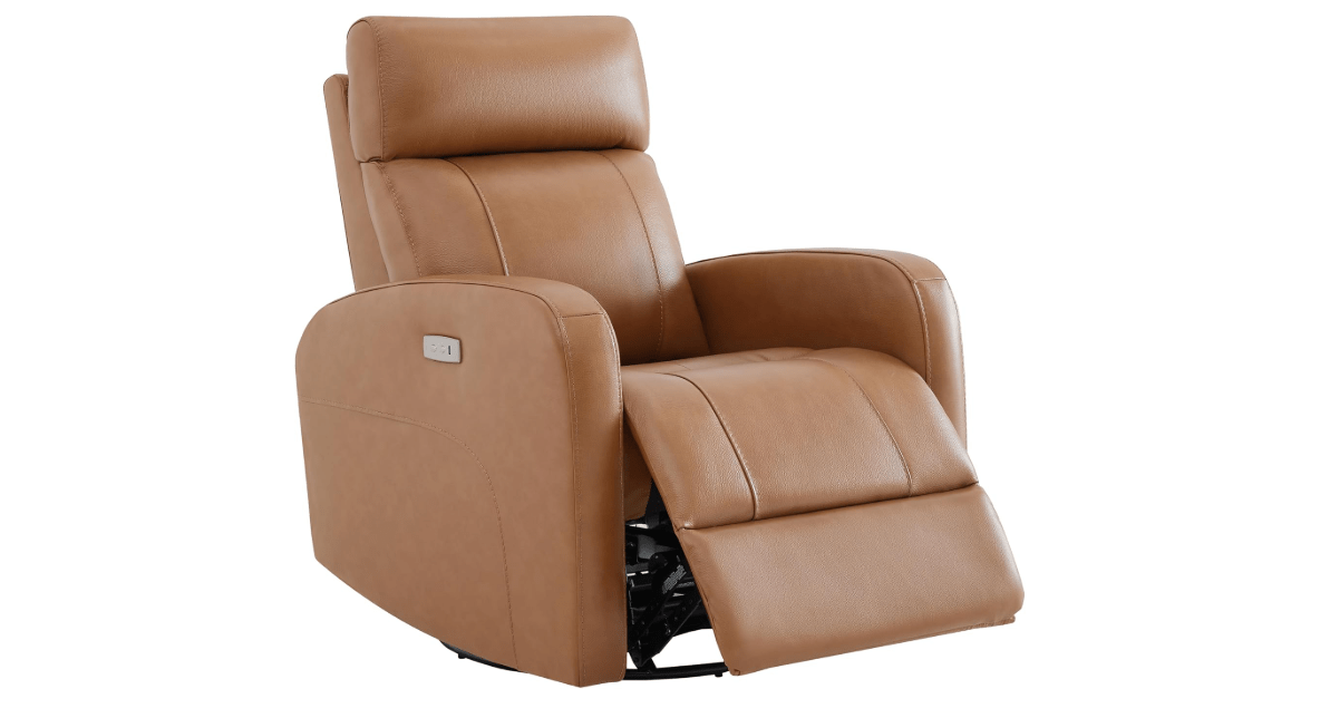 CHITA Genuine Leather Power Swivel Glider Recliner Chair for Adults, FSC Certified Electric Nursery Rocker Recliner Chair for Living Room, Saddle Brown