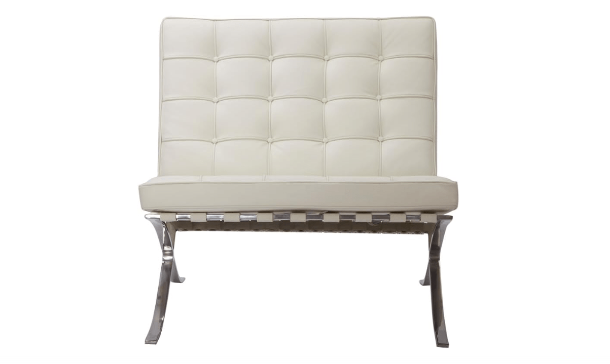 Premium Pavilion Chair - Solid Stainless Steel Frame Italian Leather White