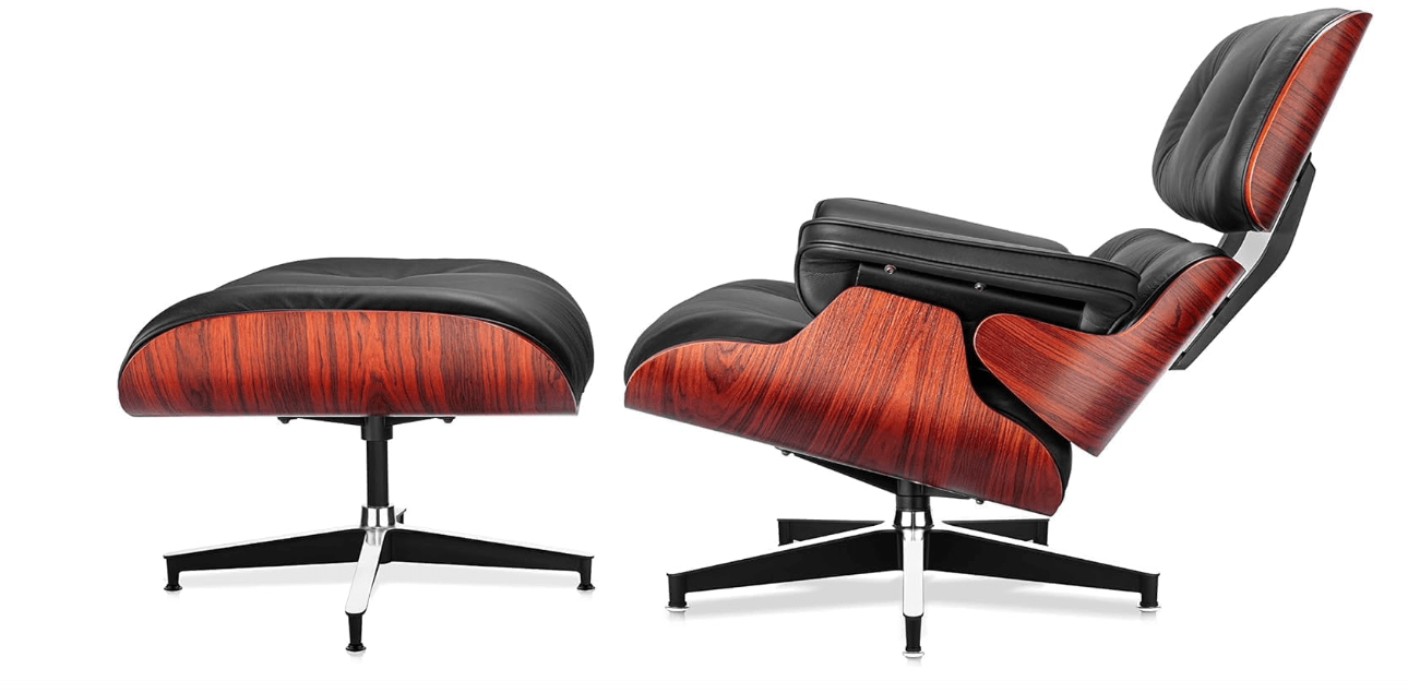 EWEESS Top Black Grain Leather, Mid Century Chaise Lounge Chair and Ottoman, Modern Chair Classic Design, Red Rosewood, Heavy Duty Base Support for Living...