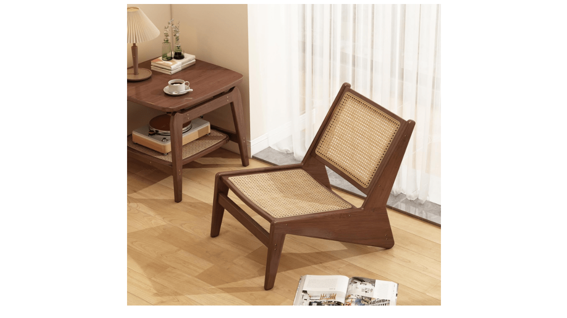 Furlide Mid-Century Accent Chair, Rattan Lounge Chair for Living Room, Boho Side Corner Comfy Chair for Bedroom and Balcony, Walnut