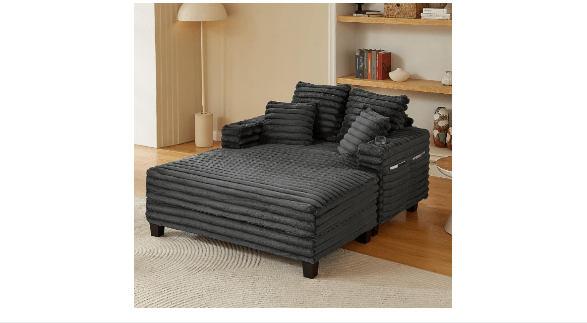 Amsleekey Chaise Lounge Chair Indoor, 64" Oversized Sleeper Chair with Wood Frame, Upholstered Sofa Bed for Living Room, Movie Room, Bedroom with 4...
