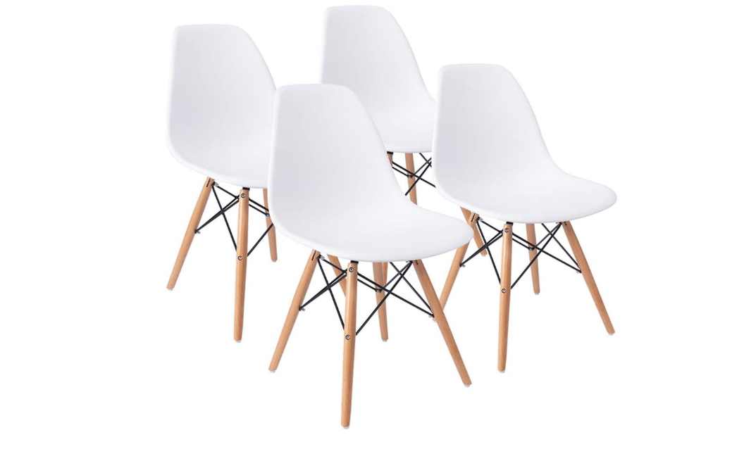Furmax Modern Style Dining Chair Mid Century Modern DSW Chair, Shell Lounge Plastic Chair for Kitchen, Dining, Bedroom, Living Room Side Chairs Set of 4(White)