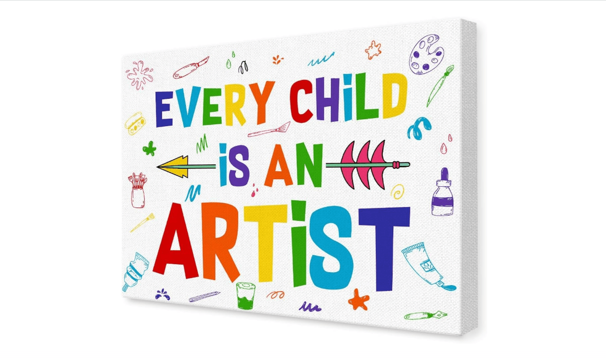 Inspirational Quotes Wall Art for Kids,Every Child Is an Artist Canvas Wall Art,Positive Motivational Wall Decor for Nursery Classroom Kids Room Home Office 