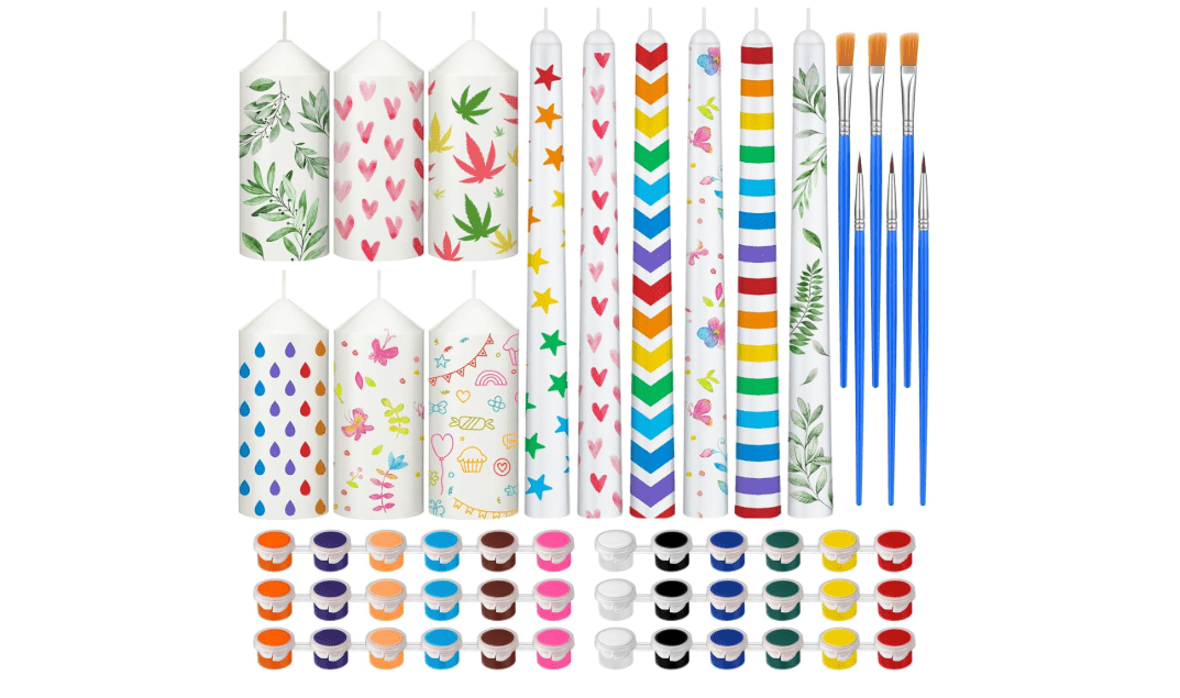 MTLEE 54 Pcs DIY Candle Painting Kit Include White Candles Colorful Acrylic Paint Strips and Paintbrushes for Crafts Making Wedding Birthday Party...
