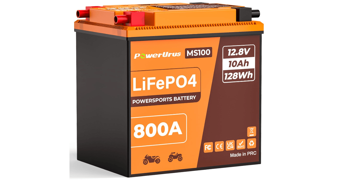 Lithium Motorcycle Battery, PowerUrus 800A Lithium LiFePO4 Motorcycle Battery, 12V 10Ah Powersports battery, ATV, UTV, Jet Ski, Quad, PWC, 4 Wheeler, Lawn...
