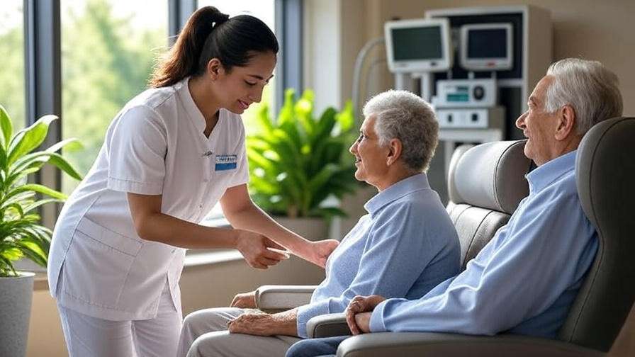 Health center at Westminster Canterbury Richmond with staff assisting senior in a modern, welcoming space.