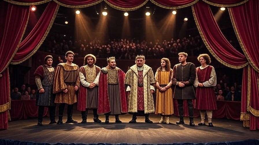 Theatrical performance of medieval king scene from Shakespeare's plays