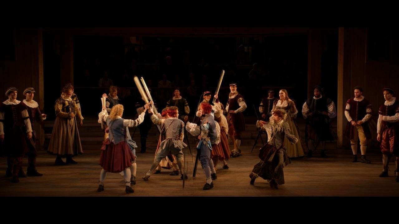 "Globe Theatre performance of Henry V, showcasing Shakespeare’s play in a historical setting
