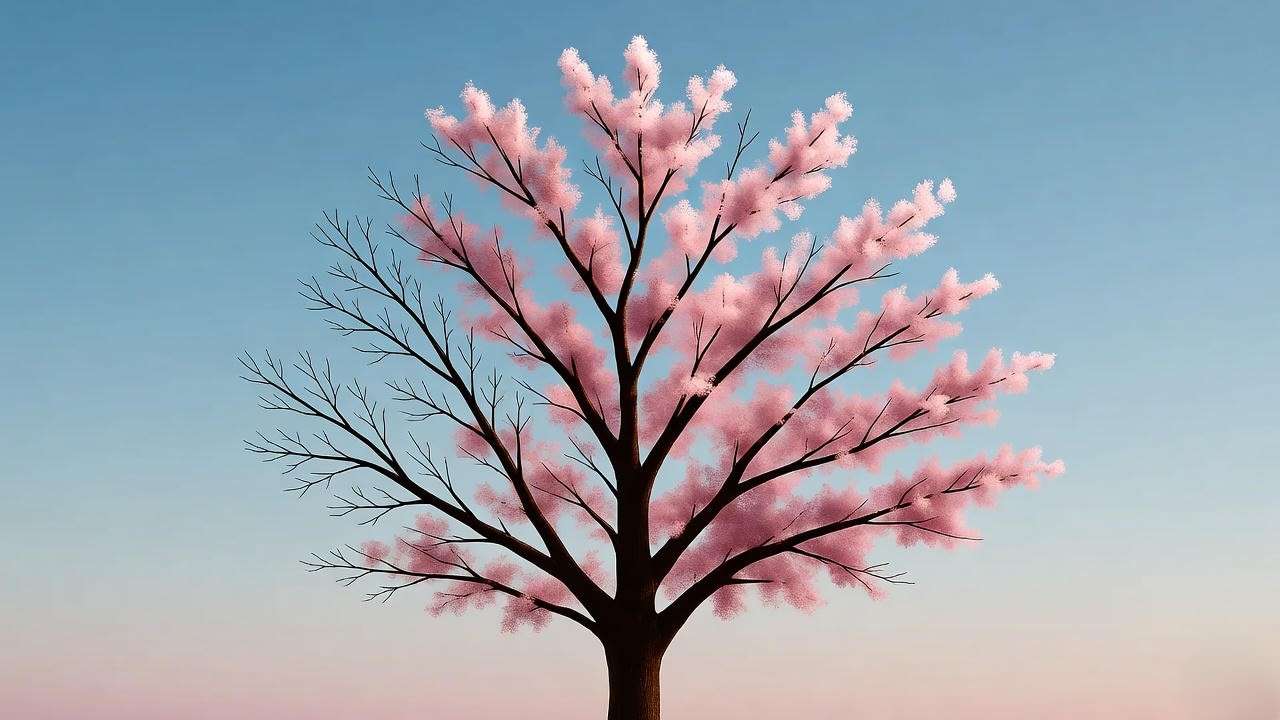 Tree transitioning from winter to spring blossoms symbolizing Shakespeare’s seasonal renewal