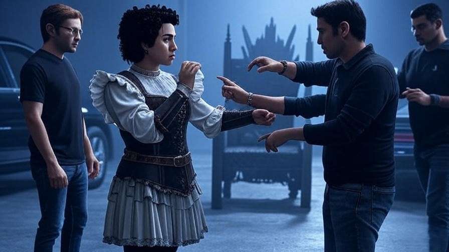Behind-the-scenes GTA Online rehearsal of Grand Theft Hamlet with avatars and medieval props