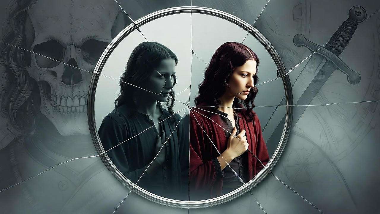 Cracked mirror reflecting Hamlet, debunking misconceptions, never fear Shakespeare Hamlet,