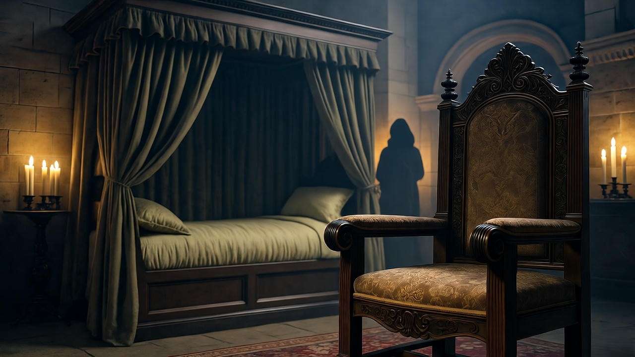 Dimly lit Elizabethan room symbolizing apartments in Hamlet, Macbeth, and Othello