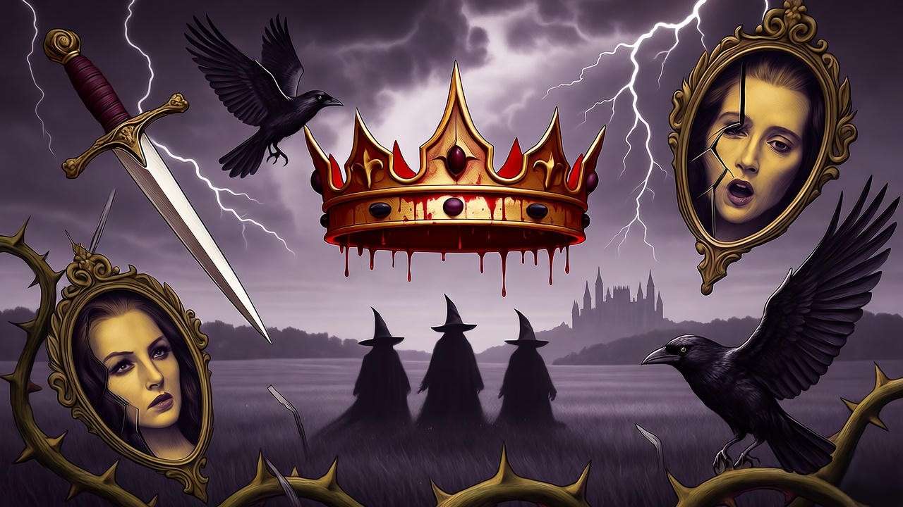 Macbeth Act 1 themes motifs ambition equivocation supernatural visual