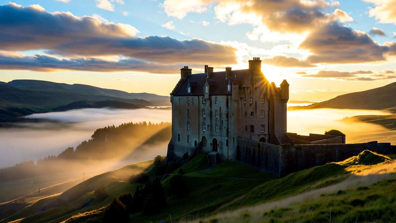 Scottish castle at dawn symbolizing order after Macbeth Act 5