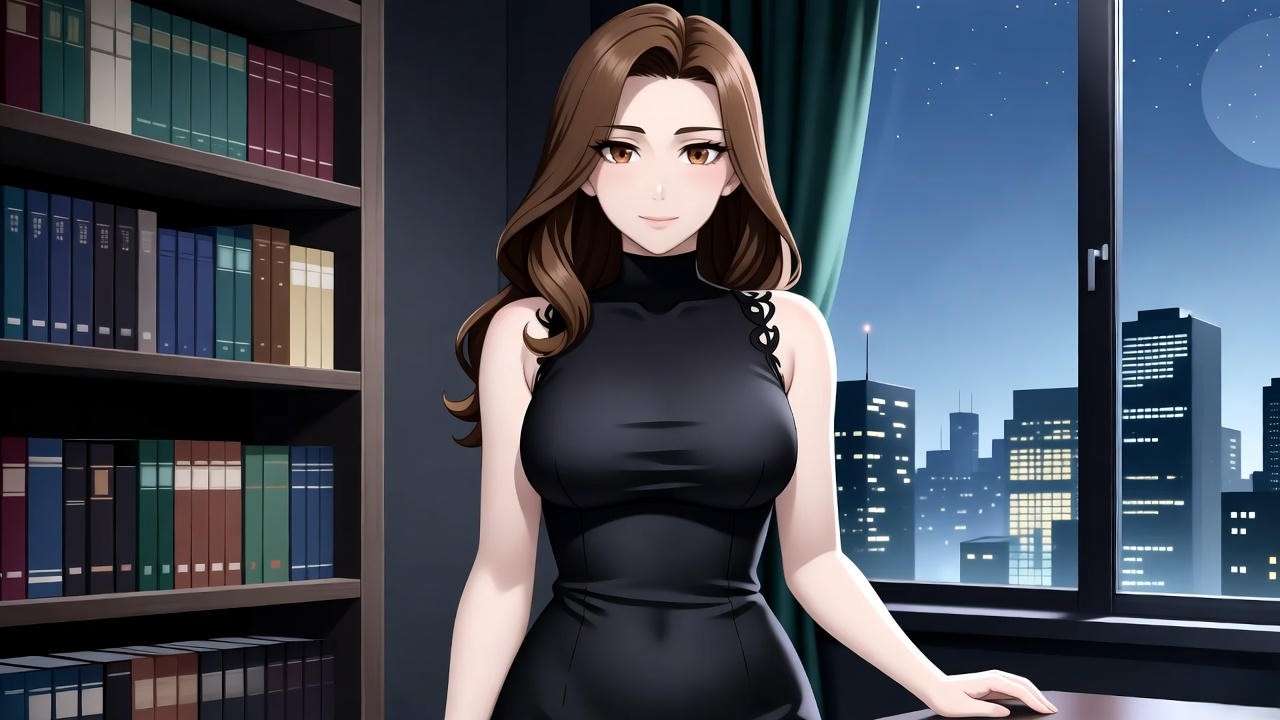 Modern gothic woman in an office, symbolizing Lady Macbeth’s lessons on power and morality.