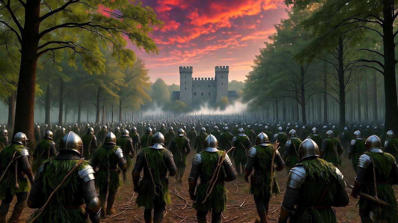 Birnam Wood army marching to Dunsinane castle - Act 5 siege visual