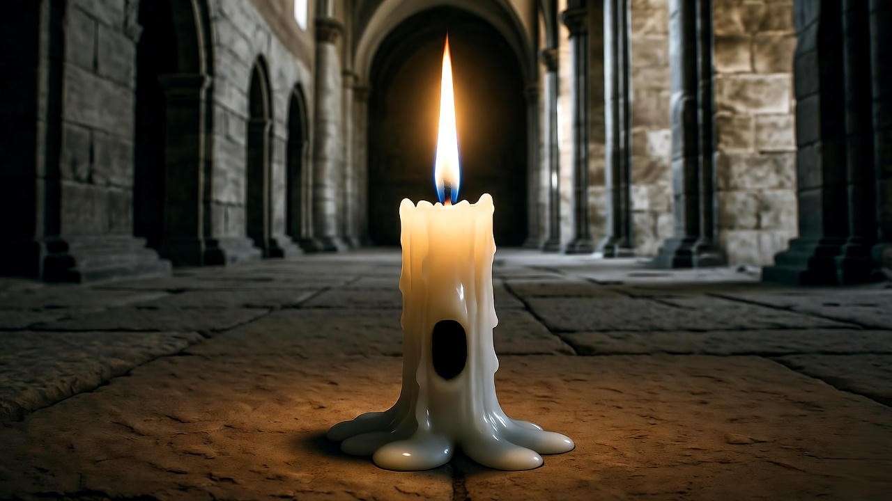 Melting candle with screaming face – Macbeth “Tomorrow” soliloquy nihilism