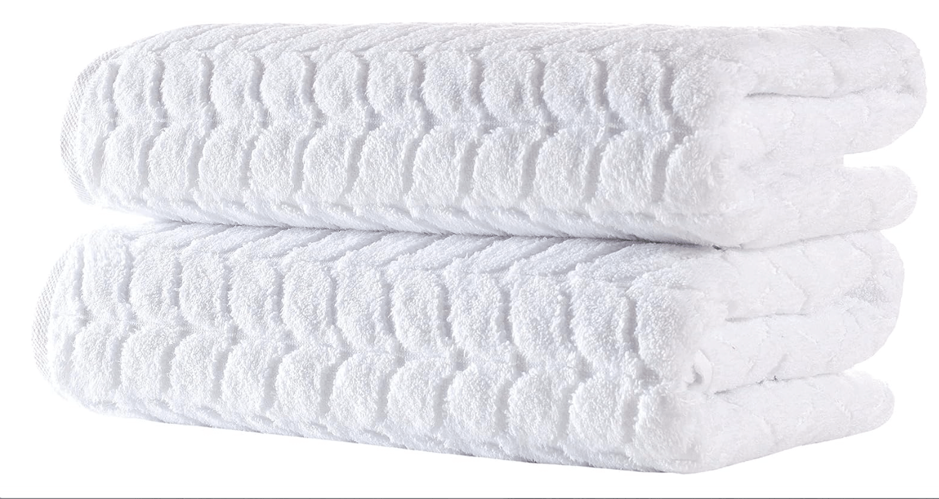 Turkish Cotton Ultra-Soft Plush Absorbent Quick Dry Bathroom Towel Set, Made in Turkey (White, 2 pcs Bath Towel Set)
